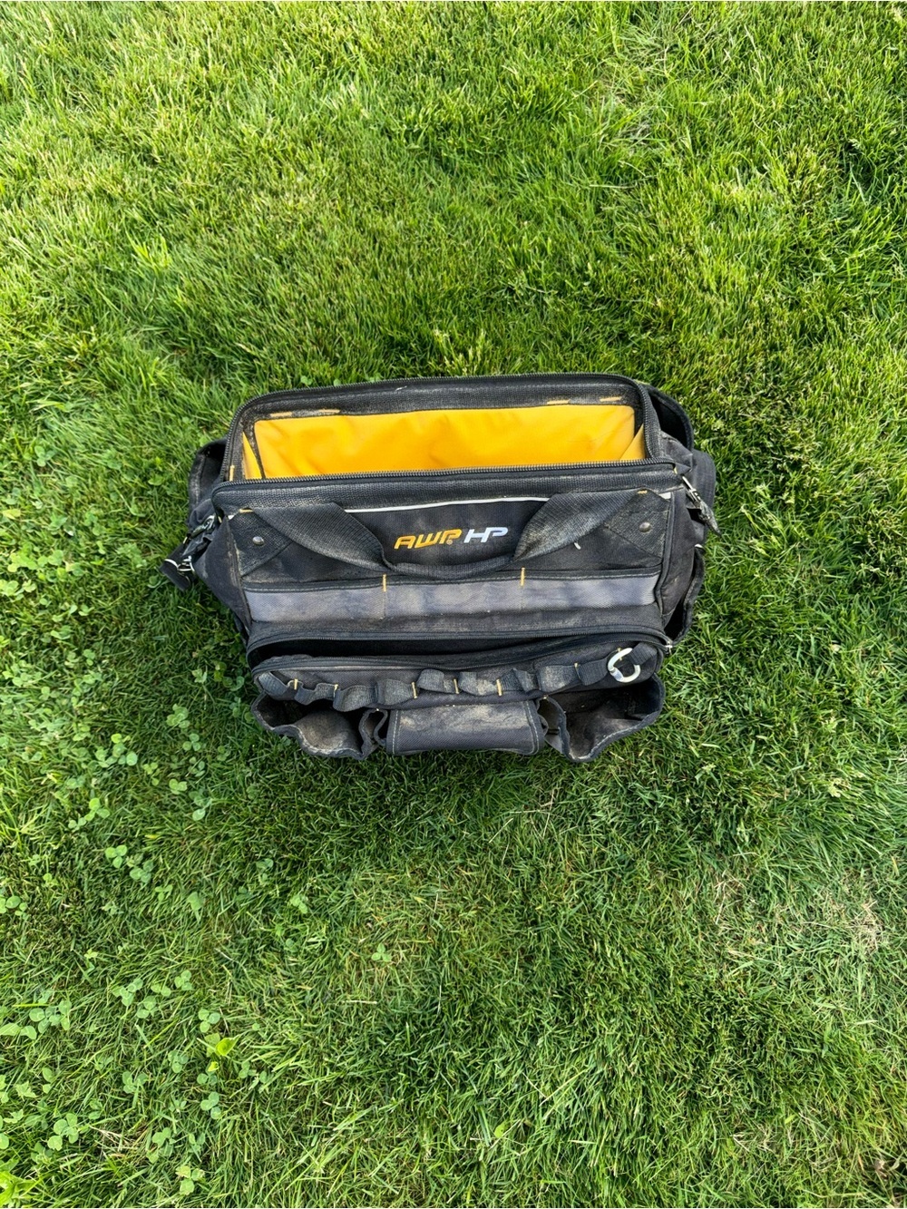 AWP HP Heavy Duty Tool Bag Electrician Contractor Work Tote 18” Black Yellow